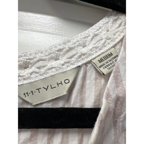 Anthropologie 11.1 Tylho Women’s Vintage Stripe Peplum Top Size M Beige White - Picture 4 of 5